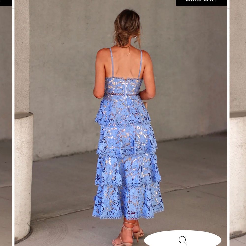 Vici Crochet Floral Tiered Midi Dress - Dusty Blue - Picture 3 of 5